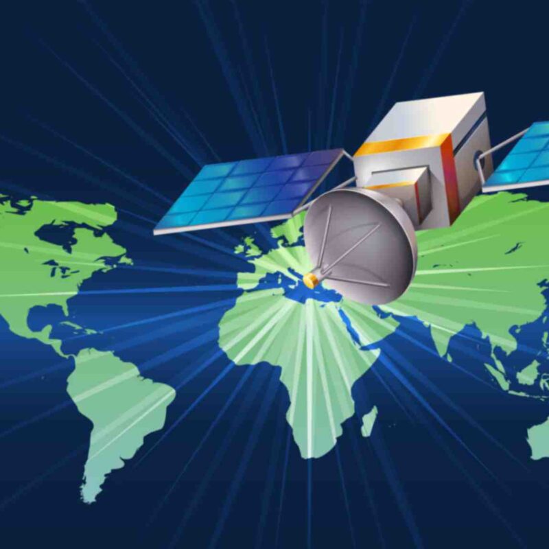 Illustration of a satellite orbiting Earth, representing the use of high-resolution satellite technology for global biodiversity monitoring and conservation.