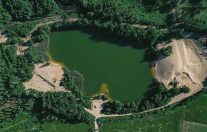 Aerial view of a lake surrounded by forest, symbolizing nature-based solutions for water management and environmental sustainability.