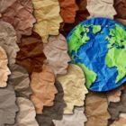 Illustration of diverse profiles surrounding a globe, symbolizing global collaboration and inclusive narratives.